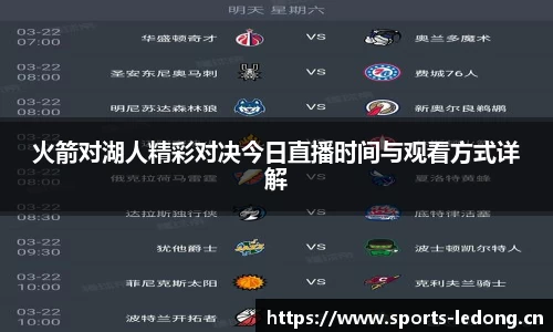 火箭对湖人精彩对决今日直播时间与观看方式详解